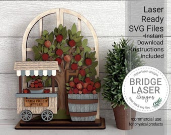 Fall Laser Cut Files, Apple Trio Shelf Sitter Laser SVG, Fall Standing Laser Cut File, Holiday Interchangeable Laser Cut Files