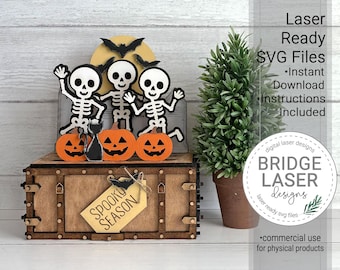 Skeleton Shelf Sitter SVG, Halloween Crate & Steamer Trunk Interchangeable, Glowforge xTool, Skeleton Laser Cut Files, Digital Download