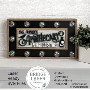 ハロウィーン レーザー カット ファイル、ハロウィーン アポセカリー交換可能ライト サイン インサート、ハロウィーン ビストロ ライト フレーム レーザー カット ファイル SVG