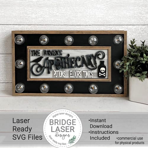 Fichier découpé au laser Halloween, insertion interchangeable de signe lumineux apothicaire Halloween, cadre lumineux Halloween bistrot fichier découpé au laser SVG