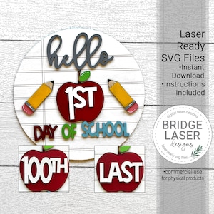 Arquivo laser de sala de aula, sinal SVG do primeiro dia de aula, 100º dia, último dia de aula, arquivo laser escolar, laser de volta às aulas, sinal SVG do professor