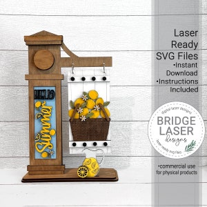 Bienvenido Post Sign Archivo de corte láser, Summer Lemon intercambiable Post Sign SVG, Laser Ready Interchangeable Post Sign, Lemon Summer Laser SVG