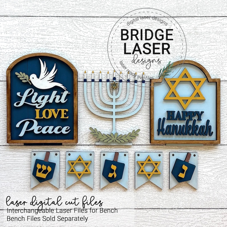 Hanukkah Laser Cut File, Hanukkah Interchangeable Bench Sign, Hanukkah ...
