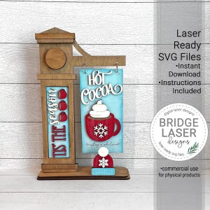Hot Cocoa Sign Laser File, Hot Cocoa Post verwisselbare teken SVG, Christmas Sign Laser File, Christmas Laser Cut bestand, Hot Chocolate SVG