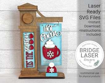 Hot Cocoa Sign Laser File, Hot Cocoa Post Interchangeable Sign SVG, Christmas Sign Laser File, Christmas Laser Cut File, Hot Chocolate SVG