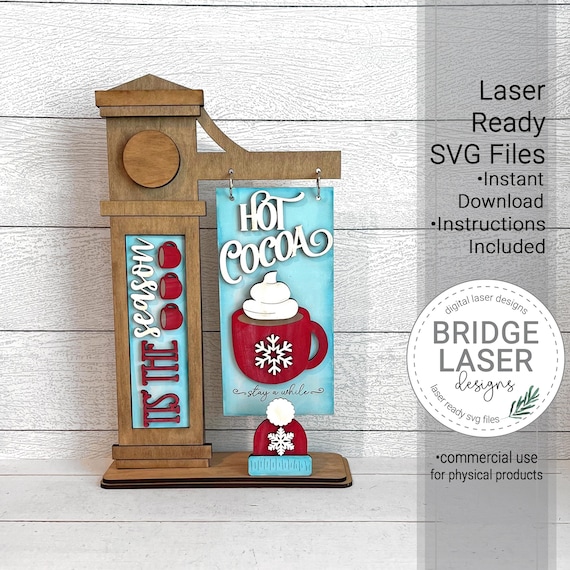 Hot Cocoa Sign Laser File, Hot Cocoa Post Interchangeable Sign SVG, Christmas Sign Laser File, Christmas Laser Cut File, Hot Chocolate SVG