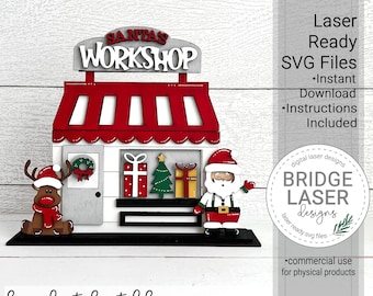 Santa's Workshop Laser Cut File, Christmas Laser Design SVG, Santa Laser Cut File, Christmas Laser Cut Shelf Sitter, Hot Cocoa Laser SVG