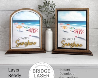 File di taglio laser estivo e PNG stampabili, inserti intercambiabili in PNG stampabili ad arco e rettangolo, file di taglio laser per cartelli da spiaggia, spiaggia estiva