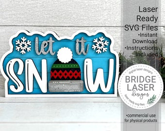 Let It Snow Shelf Sitter Laser File, Christmas Laser File, Winter Shelf Sitter SVG, Christmas Shelf Sitter Laser File, Let It Snow Laser SVG