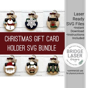 Fichier laser porte-carte cadeau de Noël BUNDLE, porte-carte cadeau SVG, fichier laser ornement de Noël, cadeau personnalisé, bundle SVG ornement