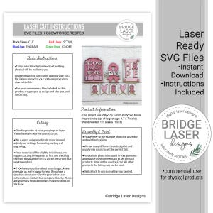 Peut inclure: Une feuille blanche avec des instructions de d&eacute;coupe laser et des fichiers SVG. L'image comprend un exemple de projet avec les mots "NO ONE FIGHTS ALONE SURVIVOR HOPE" et des rubans roses. Le projet mesure environ 12 x 18 cm.
