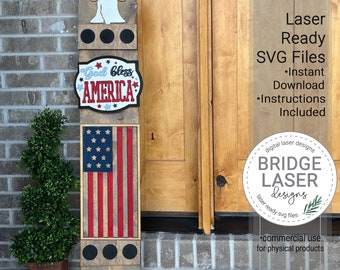 Patriotic Porch Leaner Sign Laser Cut File, Summer 4th of July Interchangeable Porch Sign SVG, Flag Porch Leaner Interchangeable Sign