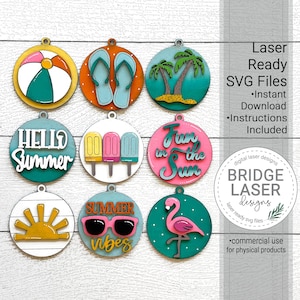 Summer Ornament Laser File, Summer Ornament Laser SVG, Summer Laser File, Summer Laser Design, Beach Laser Cut File SVG