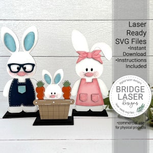 Arquivo de corte a laser da Páscoa, babá de prateleira da família do coelhinho da Páscoa, design de corte a laser SVG, arquivo a laser de primavera, arquivo de corte a laser do coelhinho da Páscoa em pé