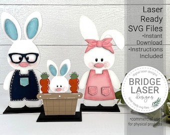 Easter Laser Cut File, Easter Bunny Family Shelf Sitter, Laser Cut Design SVG, Spring Laser File, Standing Easter Bunny Laser Cut File