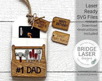 Fathers Day Tool Box Gift Card Holder Laser File, Gift Card Holder SVG, Tool Box Tag Laser File, Fathers Day  Gift Card Holder SVG