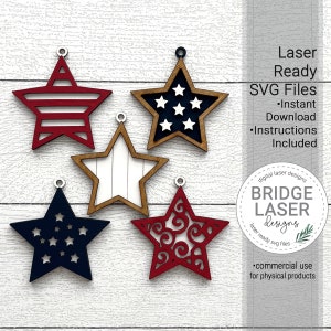 Star Ornament Laser File, 4th of July Ornament Laser File, 4th of July Star Laser File, 4th of July Laser Design, Summer Laser Cut File SVG