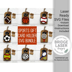 Fichier laser porte-cadeau sport, fichier laser anniversaire, porte-carte cadeau d'anniversaire SVG, base-ball football football basket-ball entraîneur de golf porte-cadeau