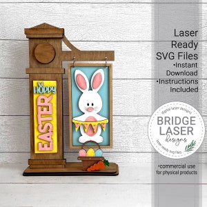 Fichier de Pâques découpé au laser, signe de poste interchangeable de Pâques SVG, signe interchangeable de Pâques SVG, SVG de laser de lapin de Pâques, panier, bienvenue de Pâques