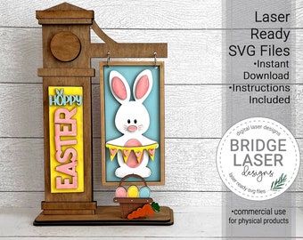 Easter Laser Cut File, Easter Interchangeable Post Sign SVG, Easter Interchangeable Sign SVG, Easter Bunny Laser SVG, Basket, Easter Welcome