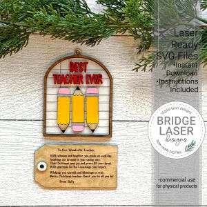 Pacote de enfeites de Natal e etiquetas cortadas a laser SVG, presente de enfeite para professor com etiqueta de poema, presente de enfeite para professor arquivo cortado a laser 24