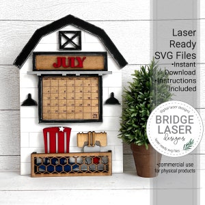 Calendar Laser Cut File, Interchangeable Laser SVG, 4th of July Laser Files, Holiday Laser Files, Laser Interchangeable Calendar SVG, July