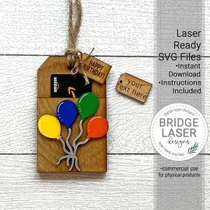 Birthday Balloon Gift Card Holder Laser File, Gift Card Holder SVG, Birthday Tag Laser File, Birthday Gift Card Holder SVG,Personalized Gift
