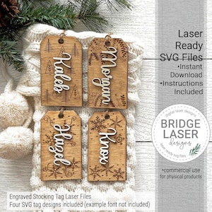 Etichette per calze File tagliate al laser, Etichette con nome calza di Natale SVG, Etichette per calze incise File laser, Etichette regalo tagliate a laser SVG