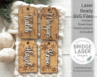 Stocking Tags Laser Cut File, Christmas Stocking Name Tags SVG, Engraved Stocking Tags Laser File, Laser Cut Gift Tags SVG