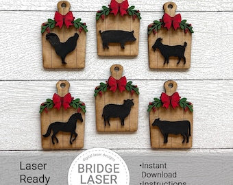 Farmhouse Christmas Ornament Laser File, Christmas Ornament Bundle SVG, Country Christmas Ornaments SVG, Farmhouse Ornament Laser File