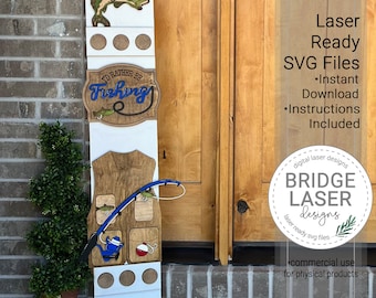 Fishing Porch Leaner Sign Laser Cut File, Summer Interchangeable Porch Sign SVG, Fishing Porch Leaner Laser Cut Interchangeable Sign