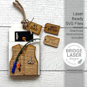 Suporte para cartão de presente para colete de pesca do dia dos pais, arquivo a laser, suporte para cartão de presente SVG, arquivo a laser para etiqueta de pesca, suporte para cartão de presente para o dia dos pais SVG