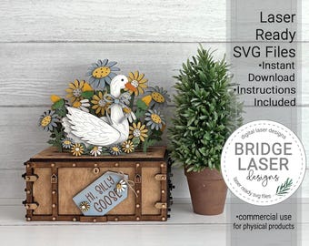 Goose Shelf Sitter SVG Laser Cut File, Silly Goose Crate & Trunk Interchangeable, Glowforge xTool, Goose Laser Cut Files, Digital Download