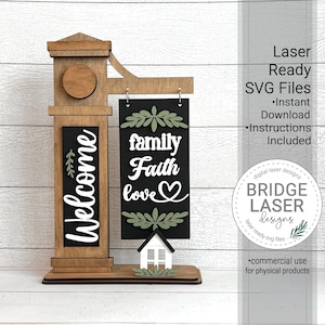 File di taglio laser per cartello di benvenuto, cartello intercambiabile Family Faith Love SVG, file di taglio laser per fattoria, file di taglio laser per cartello di benvenuto per fattoria SVG