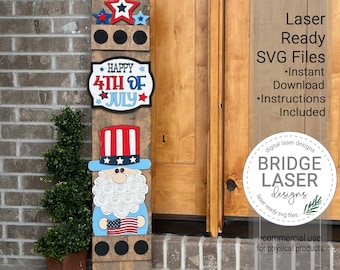 Patriotic Porch Leaner Sign Laser Cut File, Summer 4th of July Interchangeable Porch Sign SVG, Uncle Sam Porch Leaner Interchangeable Sign