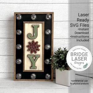 Archivo cortado con láser con la frase "Christmas Joy", inserto de letrero de luz intercambiable para Navidad, marco de luz de bistró con frase "Christmas Joy" Archivo cortado con láser SVG