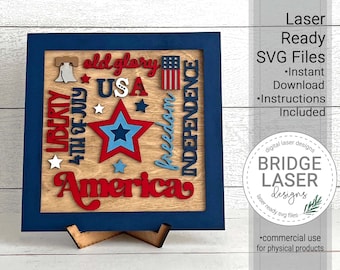 4th of July Laser Cut File, 4th of July Word Collage, Summer Sign & Stand Laser File, Summer Shelf Sitter Laser SVG, Summer Laser SVG