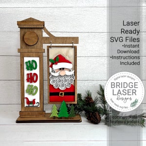 Small Christmas Interchangeable Sign Laser Cut File, Santa Sign SVG, Santa Ho Ho Ho Trees Christmas Sign SVG, Christmas Post Laser Cut SVG