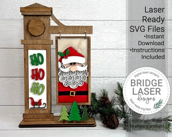 Christmas Interchangeable Sign Laser Cut File, Santa Sign SVG, Santa Ho Ho Ho Trees Christmas Sign SVG, Christmas Post Laser Cut SVG