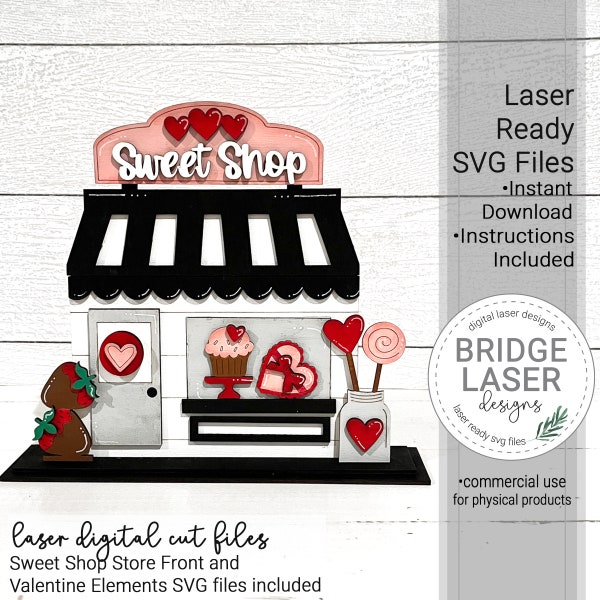 Valentine Laser Cut File, Valentine Sweet Shop Laser Design SVG, Laser Valentine Sweets SVG, Valentine Store Front Laser Cut SVG Files