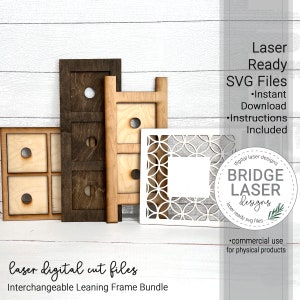 Vier austauschbare lehnende Rahmen und stehendes Laser-Design-Bundle, austauschbare Rahmenbündel-Datei SVG, Glowforge stehender lehnender Rahmen