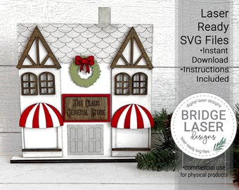 Christmas Village General Store Laser Cut File, Laser Christmas Mantle Decor, Christmas Village Laser Cut File, General Store Laser SVG File