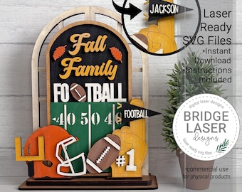 Football Shelf Sitter SVG Laser Cut File, Fall Football Trio Stand, Interchangeable Football Laser Files, Personalize, Digital Download