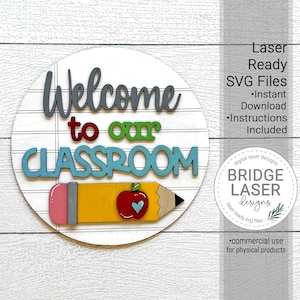 Bem-vindo ao nosso arquivo laser de sala de aula, sinal de boas-vindas da escola SVG, arquivo laser do professor, arquivo laser escolar, laser de volta às aulas, sinal do professor SVG