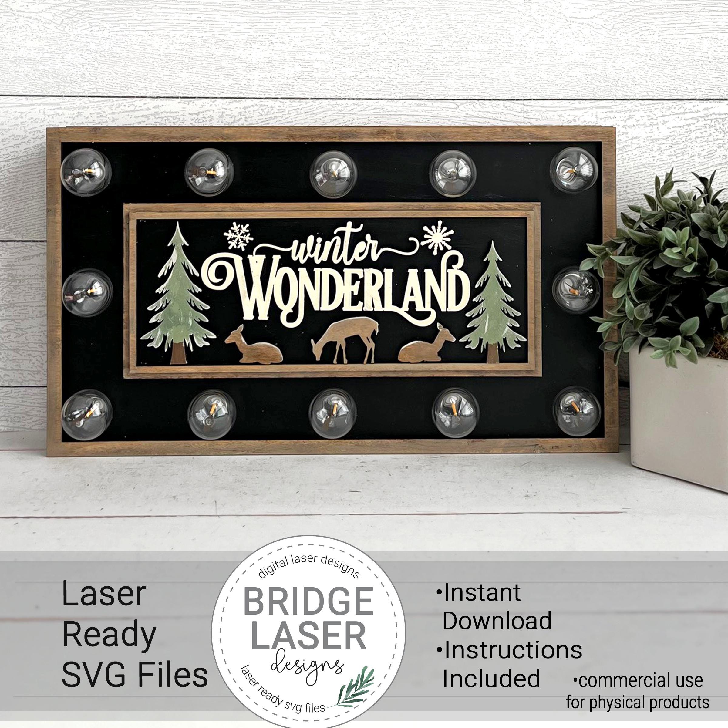 Winter Wonderland Laser Cut File, Winter Interchangeable Light Sign Insert, Snow Deer Trees Bistro Light Frame Laser Cut File SVG