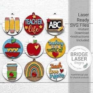 Lehrer Ornament Bundle Laser Cut Datei, Weihnachtsverzierung SVG, Lehrer, Schule, Apfel Ornament, Schulanfang Laser, Weihnachtslaser SVG
