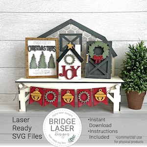 Kerst lasergesneden bestand, kerst verwisselbaar bankbord, boerderij kerst laser SVG, vakantie verwisselbare SVG, boerderij verse bomen