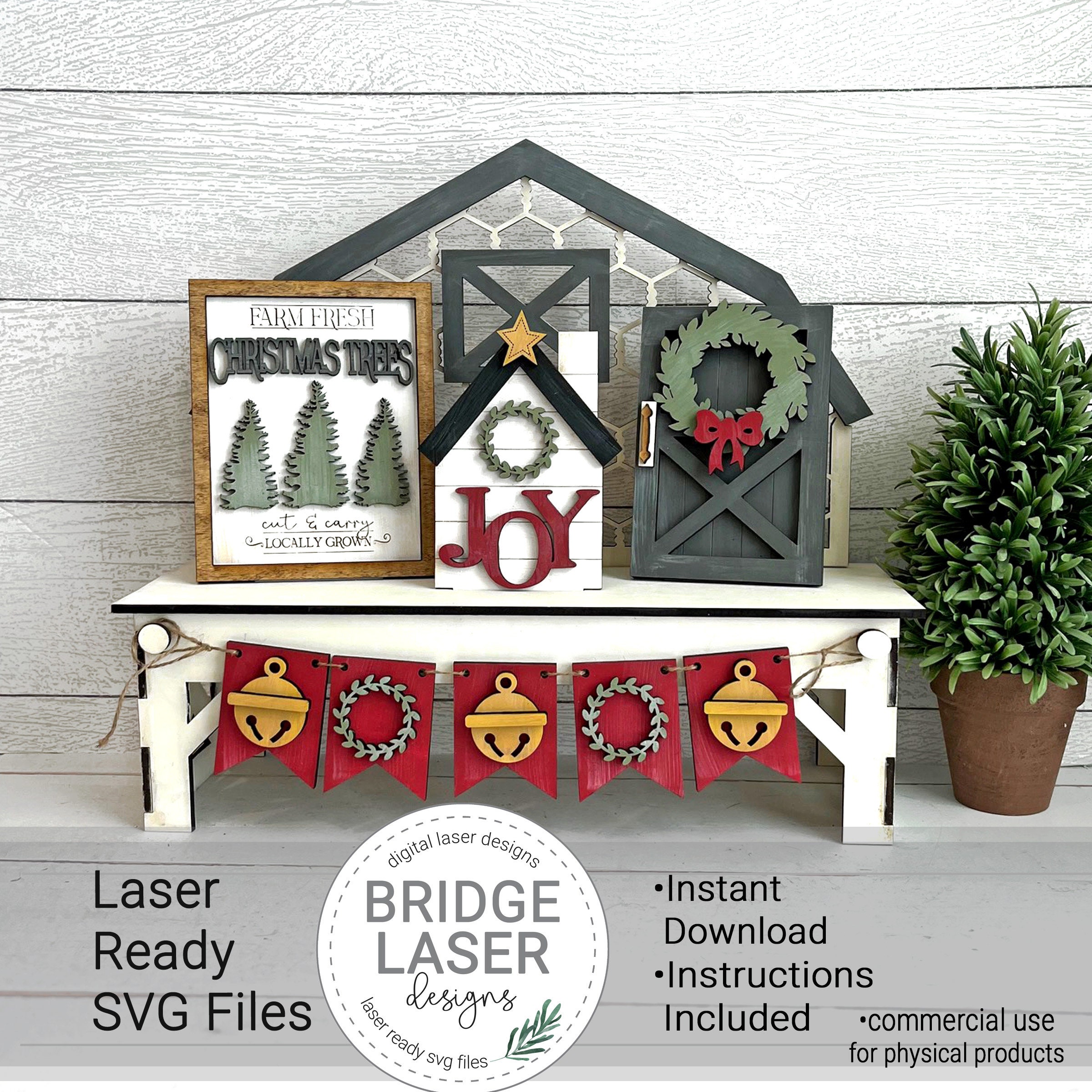 Christmas Laser Cut File, Christmas Interchangeable Bench Sign, Farmhouse Christmas Laser SVG, Holiday Interchangeable SVG, Farm Fresh Trees