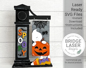 Halloween Sign Laser Cut File, Ghost & Pumpkin Interchangeable Sign, Halloween Interchangeable Post Sign, Halloween Laser File, Spooky SVG
