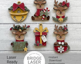 Reindeer Ornament Laser File, Christmas Ornament SVG, Reindeer Laser SVG, Christmas Laser Files, Christmas Laser Cut Files, Digital Download